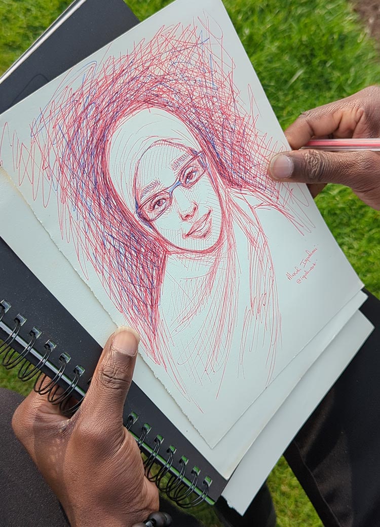 Life portrait drawing at the park